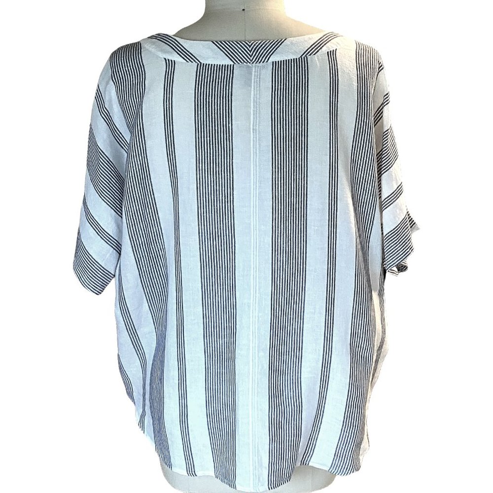 EDDIE BAUER Ladies Linen Blend Striped Boho Tie Blouse ~ 2XL - Picture 2 of 5